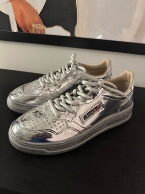 Silver Metallic Low-Top Sneakers
